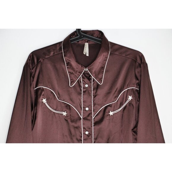 Roper Womens XL Silk Style Western Pearl Snap Embroidered Button Up Shirt B1077 - Picture 2 of 5